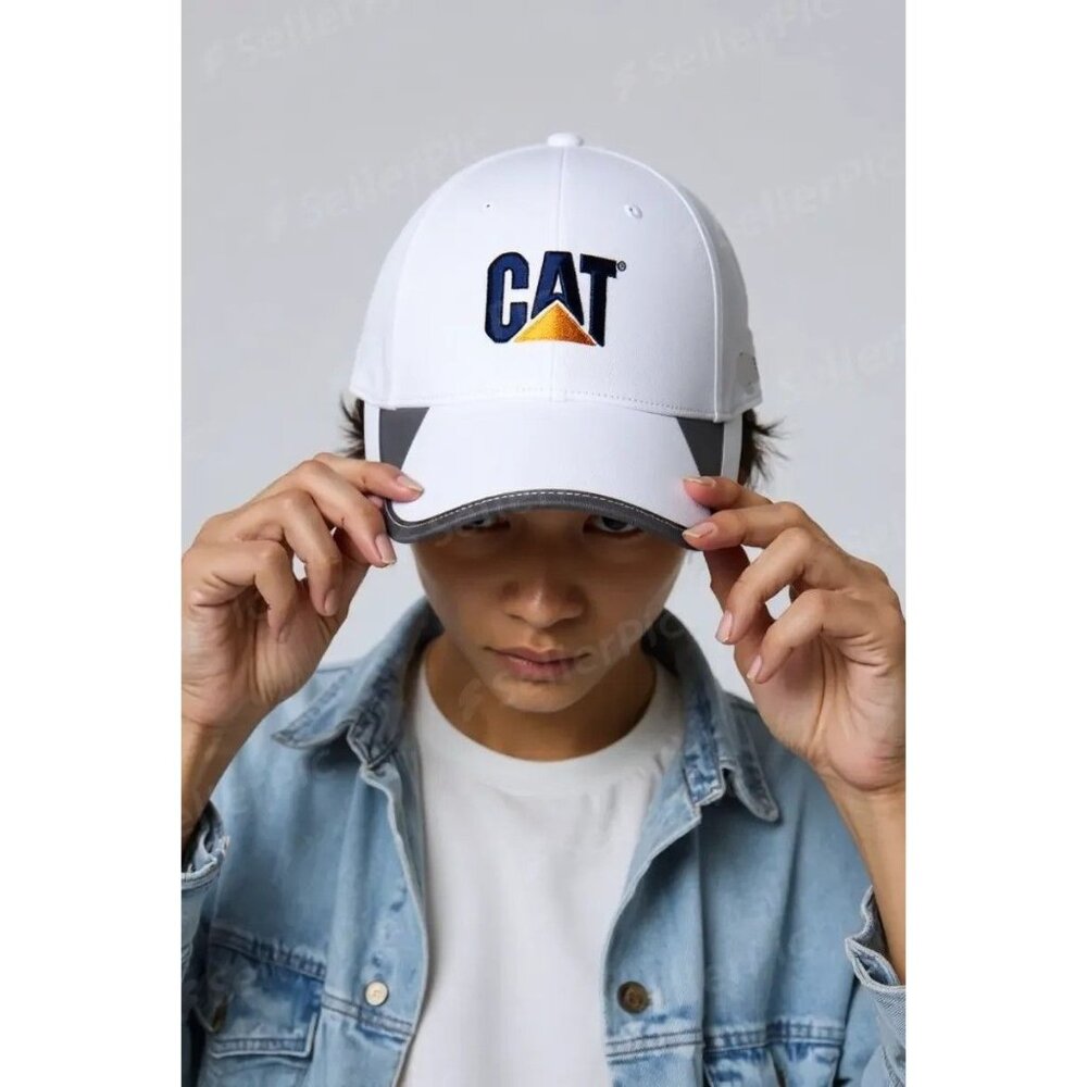 Caterpillar Men's White Adjustable Trademark CAT Logo Baseball Cap One Size